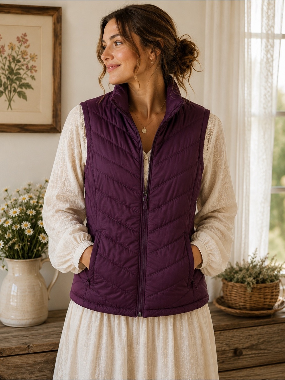 Columbia Omni-Heat Quilted Puffer Vest – Women’s XS | Plum Purple